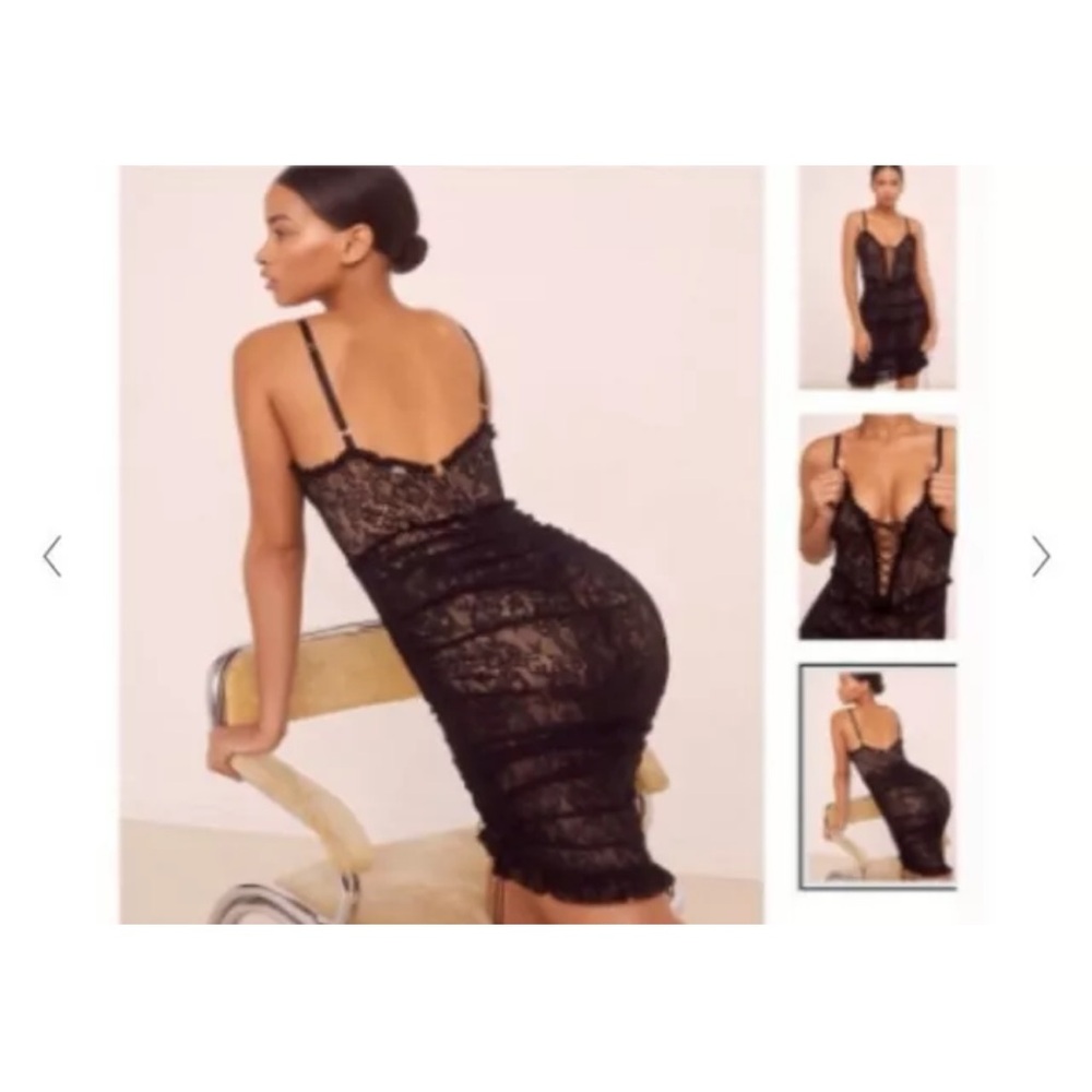For Love and Lemons Sheer lace bodysuit style Black Lace Mini or Midi Dress adj.